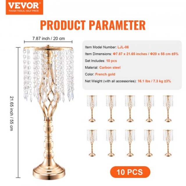 VEVOR  10 τεμ. 55cm Ψηλή Κρυστάλλινη Βάση Λουλουδιών για Γάμο/Πάρτι HLHPSJK55CM1CP4W7V0