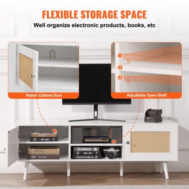 VEVOR Ρατάν Έπιπλο TV για 65 Boho με Ενσωματωμένη Πρίζα Λευκό  TBDSJ55YCBSL3PJVTV2