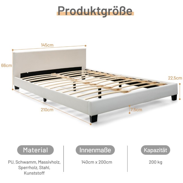 Costway Μοντέρνο Υφασμάτινο Κρεβάτι 140 x 200 cm με 16χρωμο LED Φωτ...
