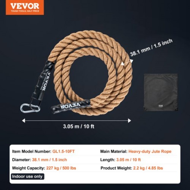 Σχοινί Αναρρίχησης Γυμναστικής 1.5x10FT VEVOR για Προπόνηση Δύναμης  ZYPYSZHM10YCQMZP1V0