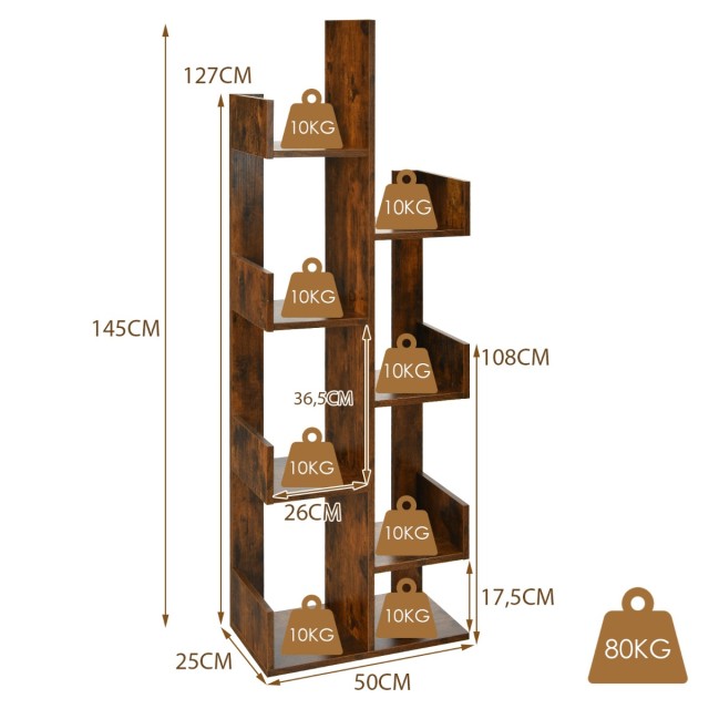 Costway Βιβλιοθήκη σε σχήμα δέντρου με 8 ράφια 50 x 25 x 145 cm CB10235CF