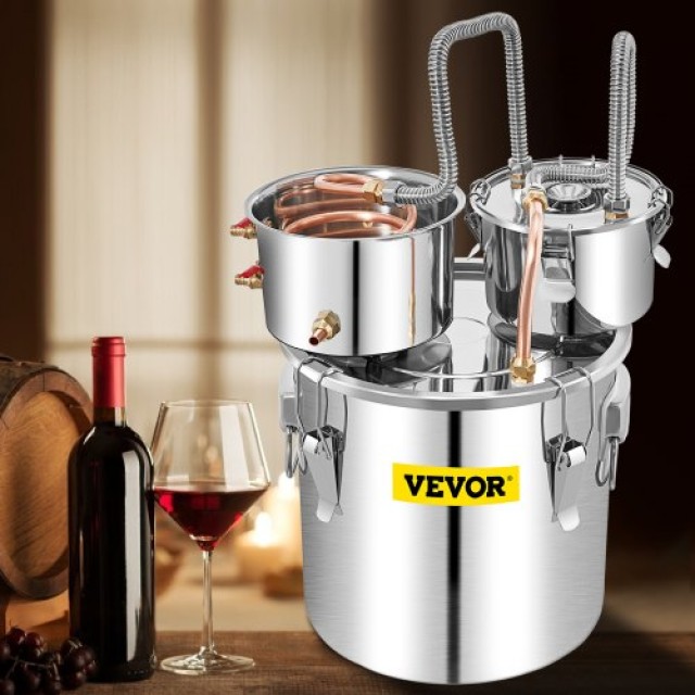 VEVOR  Αποστακτήρας Αλκοόλ 50L με Συμπυκνωτή & Θάμπερ, 13.2Gal Λέβητας Οίνου με Χάλκινο Σωλήνα, Κιτ Οικιακής Ζυθοποιίας με Θερμόμετρο, Ασημί ZLQSLNTDBO50LO87SV2