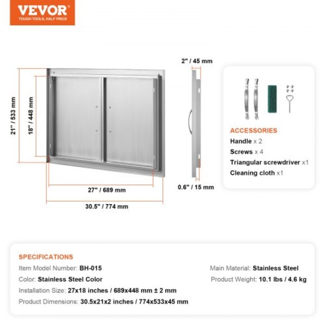Πόρτα BBQ Νησίδας 774x533 mm Εξωτερική Κουζίνα Ανοξείδωτη VEVOR  SMMBSCJMYS30HBDQ7V0