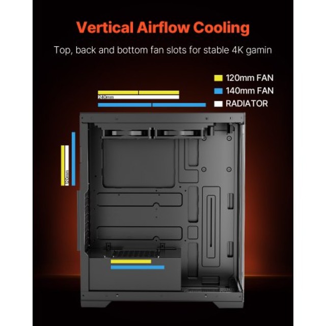 VEVOR Κουτί Υπολογιστή Mid-Tower με 2 x 120 mm Ανεμιστήρες για ATX Μητρική Πλακέτα DNJXZT120MMBHRVR6001V9