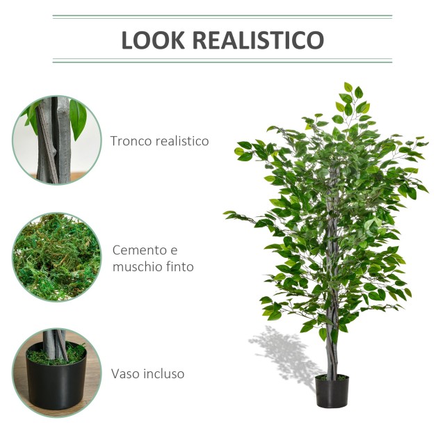 HOMCOM Τεχνητό Φυτό Ficus Ύψος 135cm με Γλάστρα για εσωτερικούς και εξωτερικούς χώρους - Πράσινο 830-432