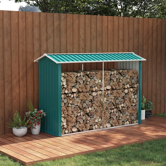 Outsunny Woodshed με γαλβανισμένη ατσάλινη κατασκευή και υπερυψωμένη βάση, 240x 86x160cm, πράσινο 845-835V00GN