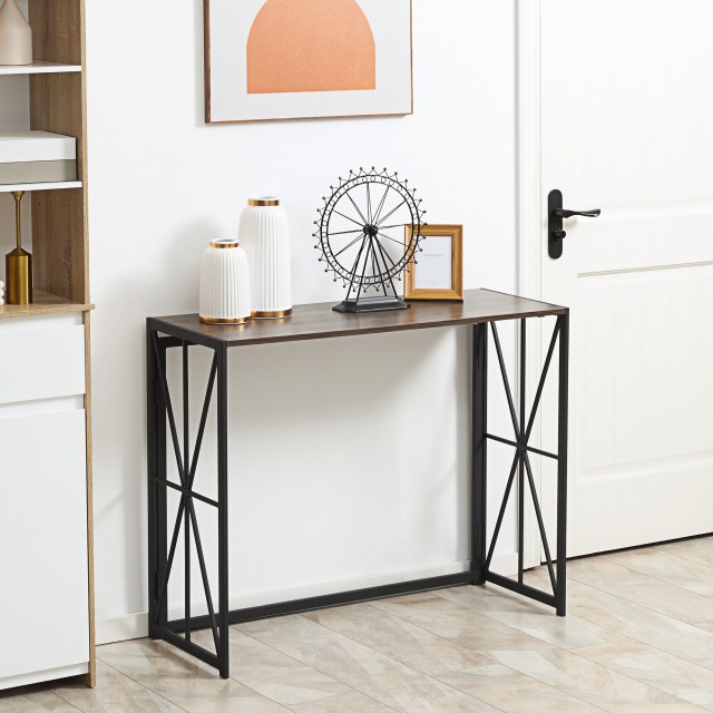 Τραπέζι κονσόλας διαδρόμου HOMCOM Πτυσσόμενο Industrial Style σε ξύλο και μέταλλο, 100x38x80cm, καφέ 837-190BN