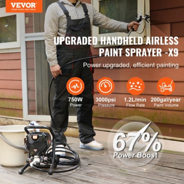 VEVOR Ηλεκτρικό Πιστόλι Βαφής 750W 3000PSI για Εσωτερικούς και Εξωτ...