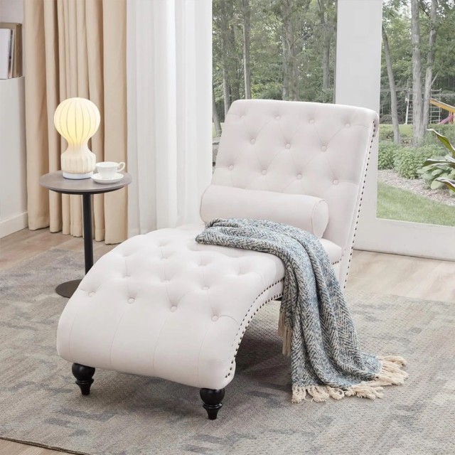 Shally Dogan  Πολυθρόνα Chaise Lounge σε Μπεζ Ύφασμα Εργονομική Ξαπλώστρα Χαλάρωσης για το Σαλόνι Σπιτιού 02841573