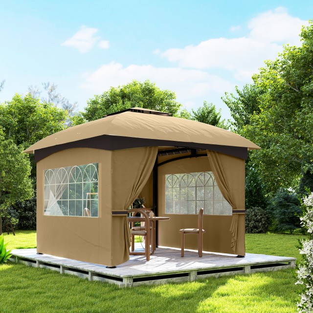 Outsunny Outsunny Κιόσκι Κήπου 3.4x3.4m με Τοίχους, Προστασία UV και Διπλής Στέγης, Μπεζ 84C-554V00BG