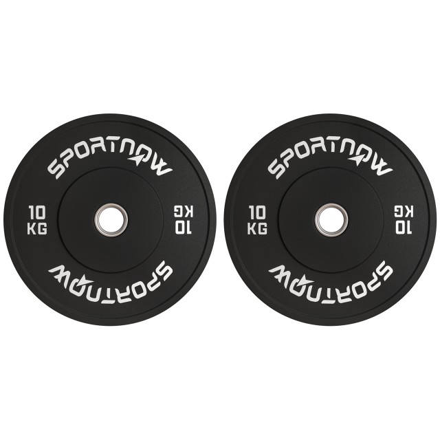 SPORTNOW Σετ 2 Δίσκοι Βάρους 10kg από Καουτσούκ με Τρύπα 2/5 cm για Μπάρες και Μονόζυγα, Μαύρο A91-374V02BK