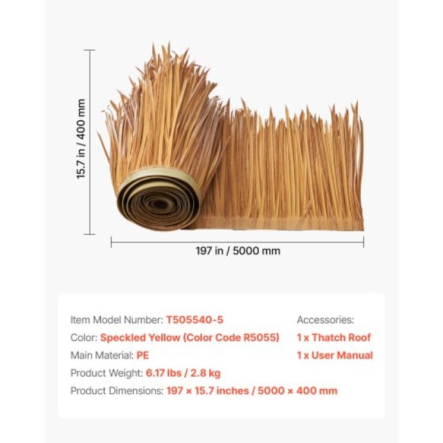 VEVOR Τεχνητή Καλαμωτή Στέγη 1.3x16.4ft για Μεξικάνικο Χαγιάτι Τίκι...