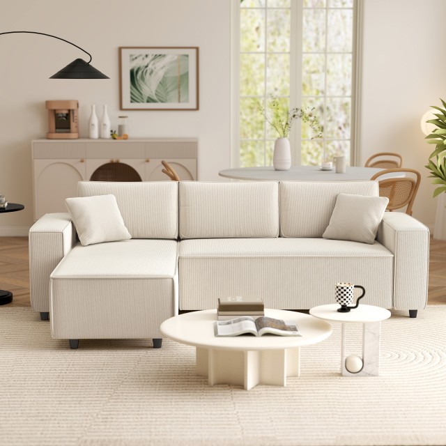HOMCOM Τριθέσιος Καναπές με Χαμηλή Πλάτη, 241x153x83 εκ., Λευκό Κρεμ 83B-352V00CW
