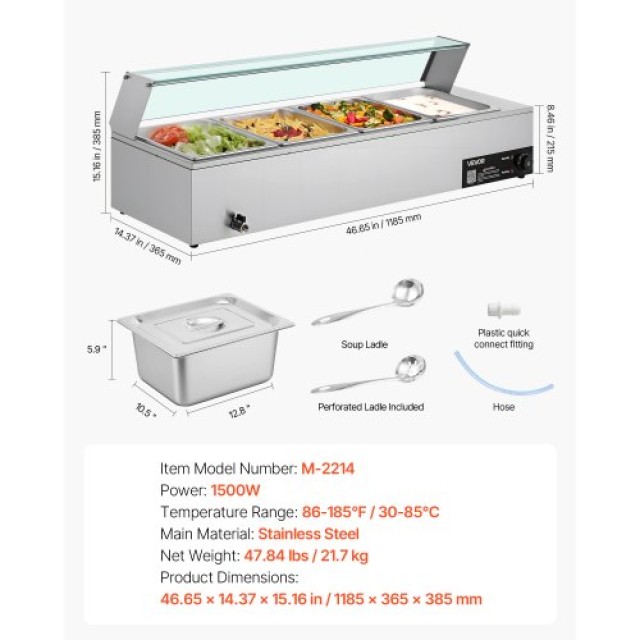 VEVOR Ηλεκτρικός Θερμαντήρας Τροφίμων 1500W από Ανοξείδωτο Ατσάλι μ...