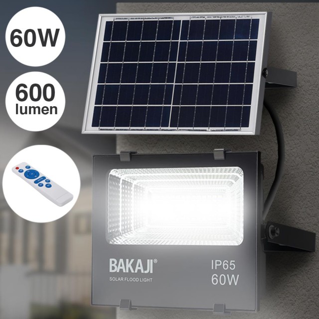 BAKAJI  Προβολέας LED 60W με Ηλιακό Πάνελ Εξωτερικού Χώρου Υψηλής Φωτεινότητας 600lm + Τηλεχειριστήριο  02834427
