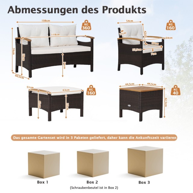 Costway Σετ κήπου από ρατάν με 2 καρέκλες, 2 σκαμπό, παγκάκι, τραπέ...