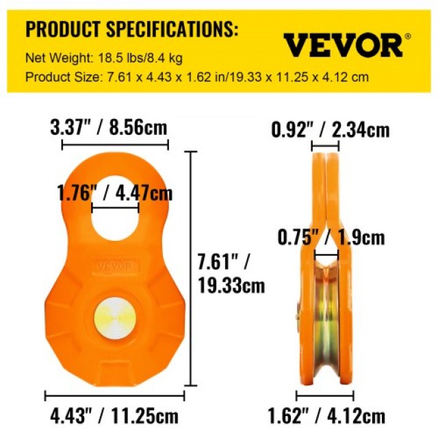 VEVOR Σφιγκτήρας 11T/25,000 LBS, Βαρέως Τύπου Τροχαλία για 0.55/14 mm Σχοινί, Ανάκτηση Off-road, 2 Τεμάχια  ZZDZJCH225000CSSEV0