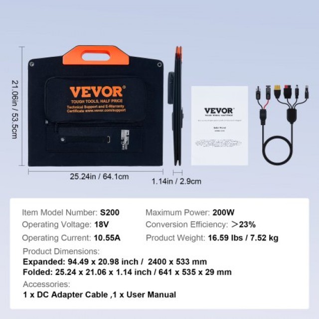 Φορητό Ηλιακό Πάνελ VEVOR 200W ETFE Αναδιπλούμενο  BXSDJTYNBDJEDTGRWV9