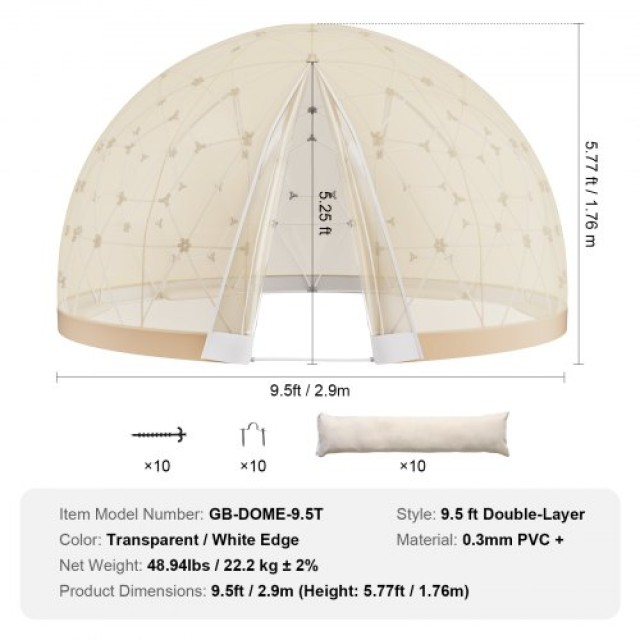 VEVOR Σκηνή Θόλου 9.5FT με Διπλό Κάλυμμα & Διαφανές Παράθυρο για Κάμπινγκ/Πάρτι  SCXKZPPVC95F87XVPV0