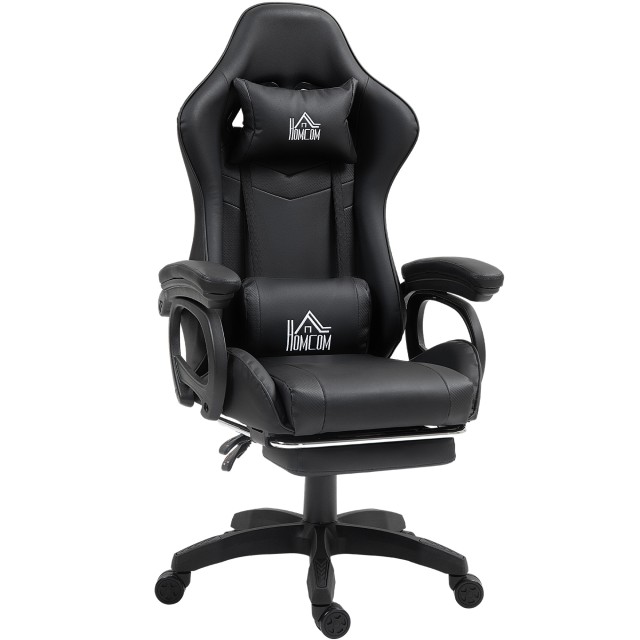 HOMCOM  Καρέκλα Gaming με ανάκλιση 125° και λειτουργία μασάζ από συνθετικό δέρμα με υποπόδιο, 65x68x120-128 εκ., Μαύρο  921-795V90BK