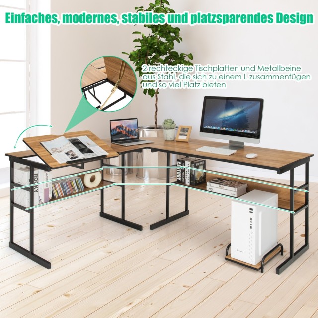 Costway Γραφείο Υπολογιστή Γωνιακό L-Σχήματος 170 x 150 x 75 cm  με...