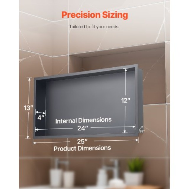 VEVOR Εντοιχισμένο Ράφι Ντους Ανοξείδωτο Ατσάλι 33x63.5x10.2εκ BXGL...