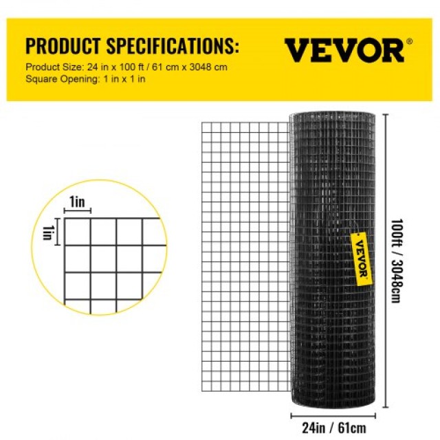 VEVOR Πλέγμα Υλικού, 24 x 100, Γαλβανισμένο Ατσάλι, 16 Gauge, για Περιφράξεις Κήπου & Κατοικίδια  YXHJWHSBDDWC2JLKLV0