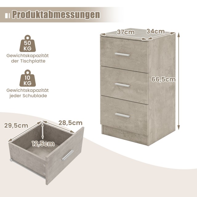 Costway Κομοδίνο με 3 Συρτάρια Υψηλής Γυαλάδας 37 x 34 x 66,5 εκ. σ...