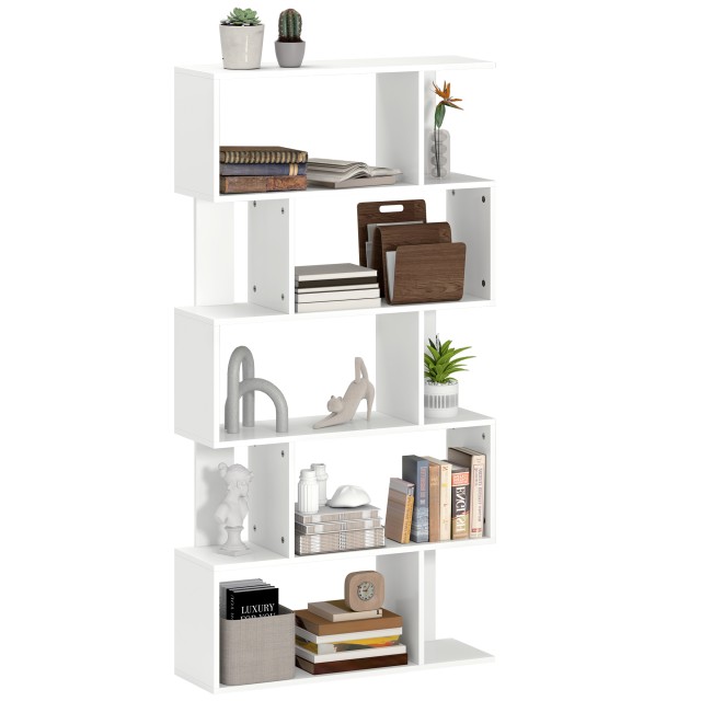 HOMCOM Λευκή Ασύμμετρη Βιβλιοθήκη 80x24x159 cm με 10 Ράφια 836-574V00WT