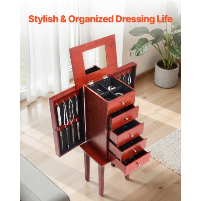 VEVOR Ντουλάπα Κοσμημάτων Αρμουάρ από Ξύλο με Καθρέφτη και Άγκιστρα...