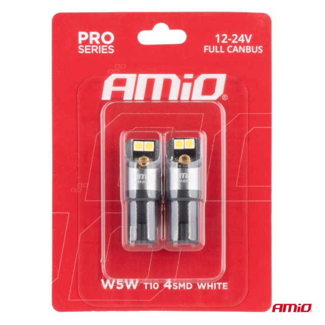 AMiO  LED CANBUS PRO σειρά T10 W5W 4x3030 SMD Λευκό 12/24V ΠΛΗΡΕΣ C...
