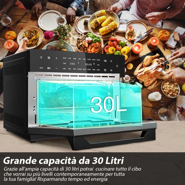 BAKAJI  Φούρνος Φριτέζα Αέρος 30Lt Ψηφιακός 1800W Τηγανίζει Μαγειρεύει Χωρίς Λάδι Μαύρο  02826301