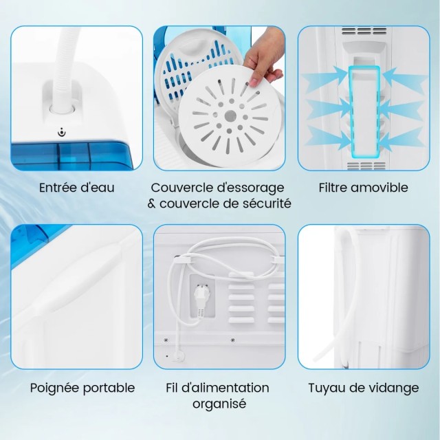 Φορητό Πλυντήριο Ρούχων 2 σε 1 Twin Tub με Στύψιμο & Αντλία Αποστράγγισης – 8.5kg FP10558DE-BL  Costway