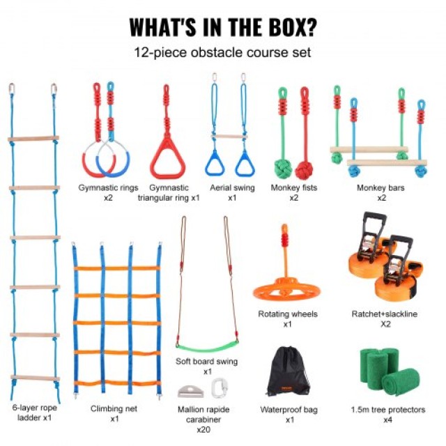 Πίστα Ninja Warrior 2x65 ft με 12 Εμπόδια για Παιδιά - VEVOR  RZX652YC12J04XE08V0
