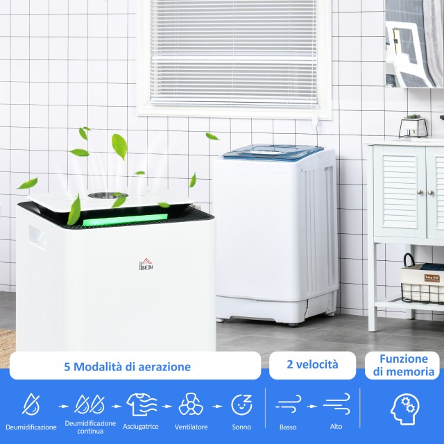 HOMCOM  Φορητός Αφυγραντήρας 10L με 5 Λειτουργίες, 2 Ταχύτητες, Χρο...
