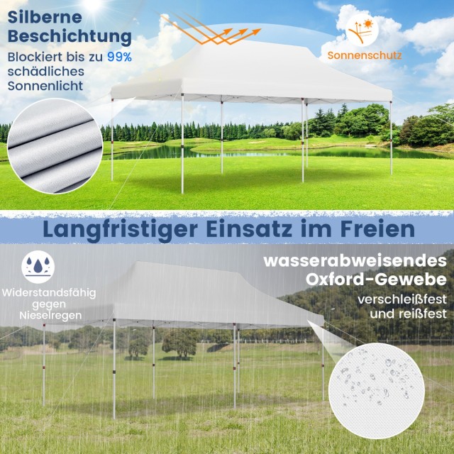 Costway Λευκή Πτυσσόμενη Τέντα Εκδηλώσεων 3x6m με Τσάντα Μεταφοράς ...