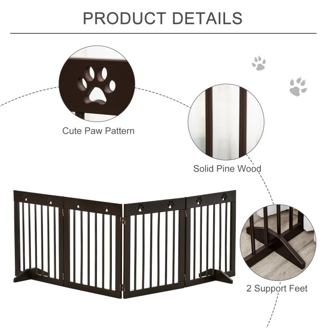 PawHut Folding Small Dog Gate, σε ξύλο πεύκου, 204x30x61 cm, καφέ D06-084BN