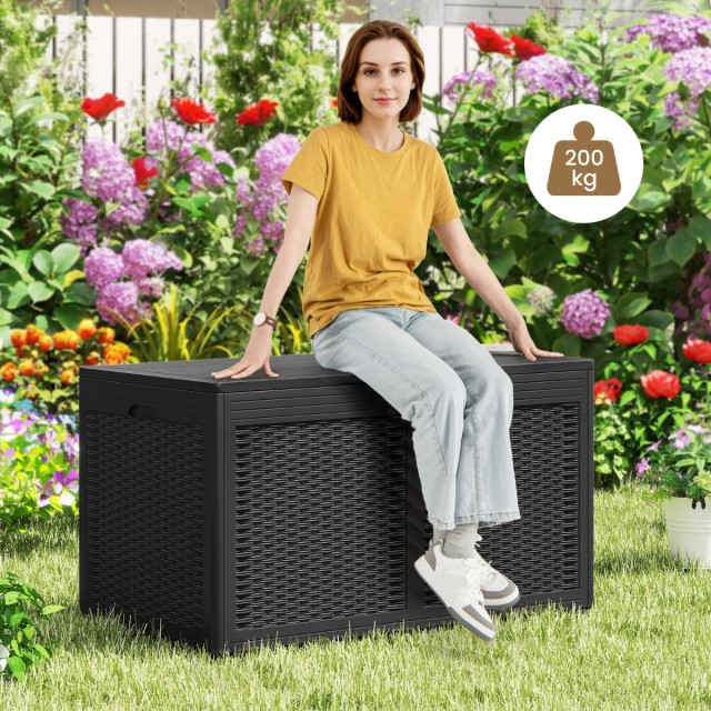 Costway Μαύρη Αδιάβροχη Αποθηκευτική Κιβωτός 380L με Ρόδες NP12401DK