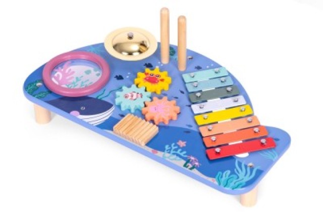 ECOTOYS Τραπέζι με μουσικά όργανα, ξυλόφωνο κύμβαλo τσέκα θαλάσσιο ...