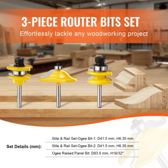 VEVOR  Σετ 3 Τεμαχίων Φρέζας Καρβιδίου 1/4 με Θήκη Μεταφοράς XBXDTZ...