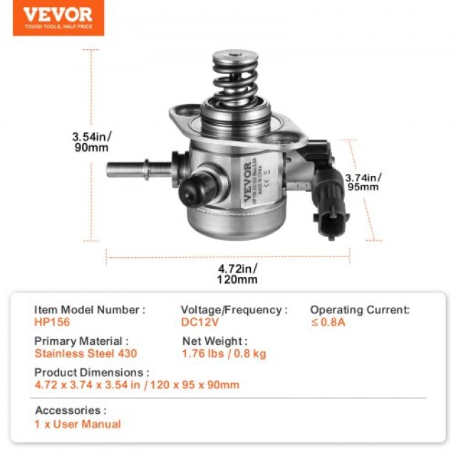 VEVOR  Αντλία Καυσίμου Υψηλής Πίεσης 50-80 L/h 0.5 Mpa για Hyundai/Kia  DDGYRYBGYRYBZUDAXV9