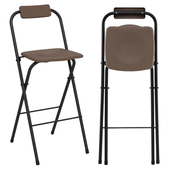 Costway Σετ 2 Πτυσσόμενα Σκαμπό Μπαρ με Πλάτη και Υποπόδιο, Καφέ, Α...