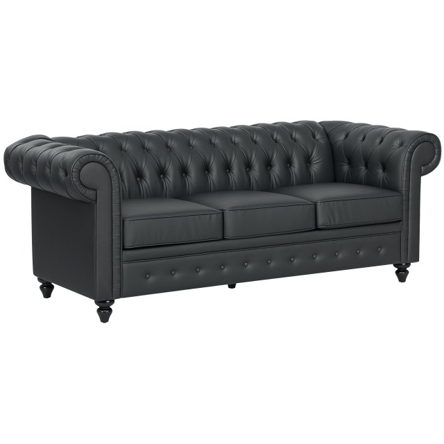 HOMCOM Τριθέσιος Καναπές Στυλ Chesterfield Καπιτονέ με Ενσωματωμένα Ελατήρια, Συνθετικό Δέρμα, 213x86x79 εκ., Μαύρο 83B-246V00BK
