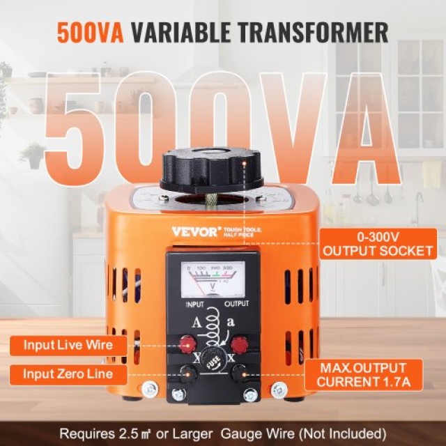 VEVOR  Μετασχηματιστής Ρυθμιστής Τάσης 500VA 1.7A 0-300V AC KBBYQZZBS500JTXI3V7