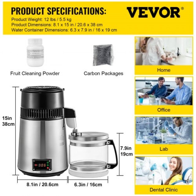 Αποστακτήρας Νερού VEVOR 750W 4L με Ρυθμιζόμενη Θερμοκρασία για Κουζίνα  ZLSJSC-3BXGLYSDWKV2