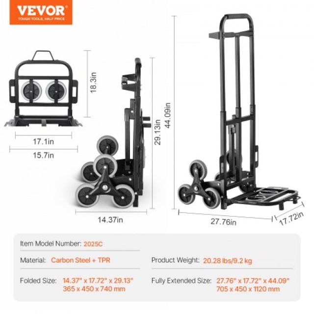 VEVOR  Βαρέως Τύπου Πτυσσόμενο Καρότσι Αναρρίχησης Σκαλοπατιών 6 Τροχών 460 lbs TCSPLCHS460LUZUQRV0