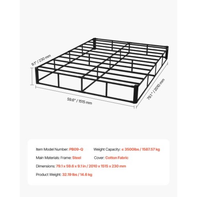 VEVOR Κρεβάτι Queen Size με Ύφασμα 79.1x59.6x9.1 ιντσών XXDHNWK79595QDF6A001V0