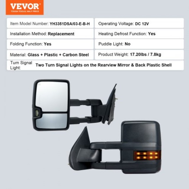 VEVOR Καθρέπτες Ρυθμιζόμενοι με Θέρμανση για Chevrolet Silverado (2...