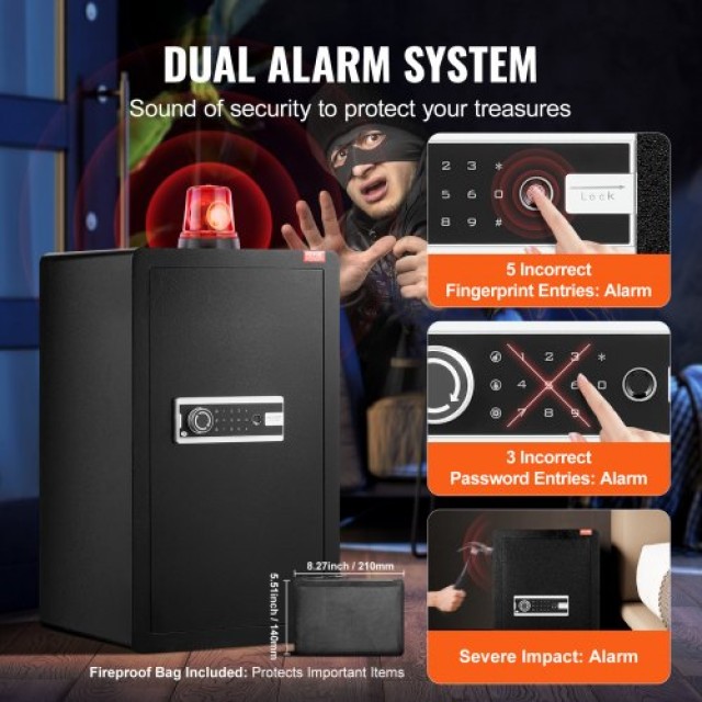 VEVOR Χρηματοκιβώτιο 3.5 cu.ft με Κλειδαριά, Κωδικό & Δακτυλικό Αποτύπωμα Μαύρο  DMBXXLS3139C2FQ89V9