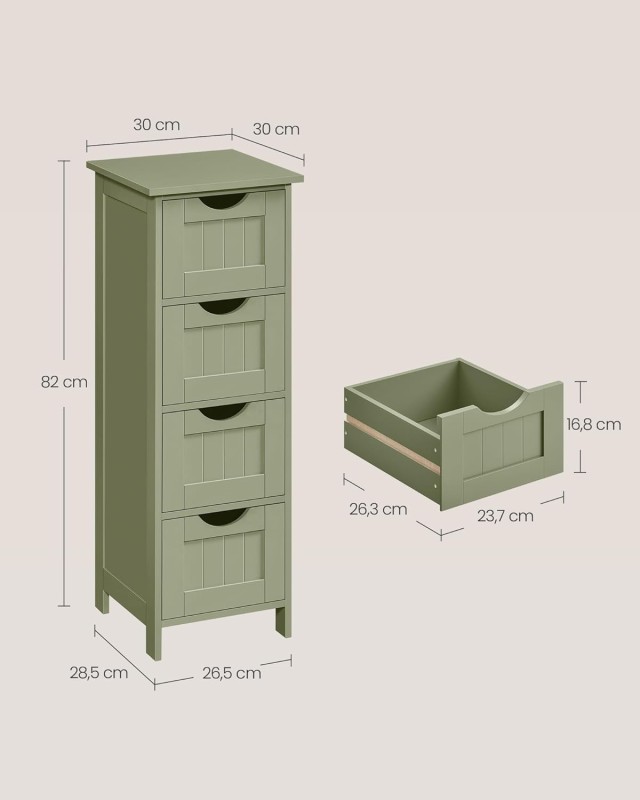 VASAGLE Πράσινο Ντουλάπι Μπάνιου MDF με 4 Συρτάρια 30x30x82 εκ. LHC040C02